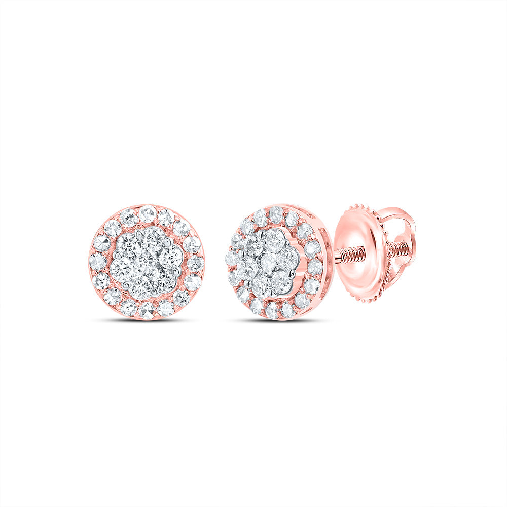 10kt Rose Gold 1/2 Cttw Diamond Round Flower Stud Earring