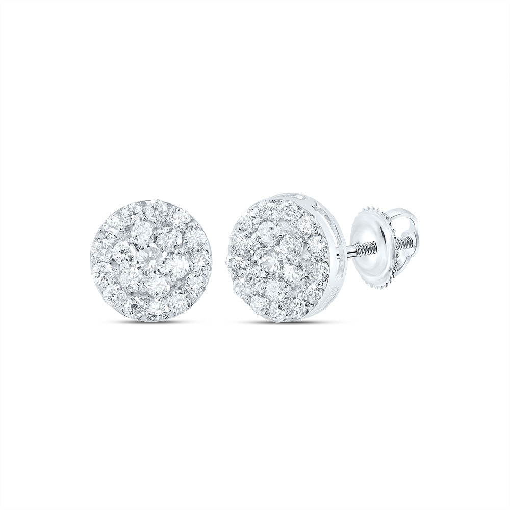 10kt White Gold 3/4 Cttw Diamond Round Flower Stud Earring