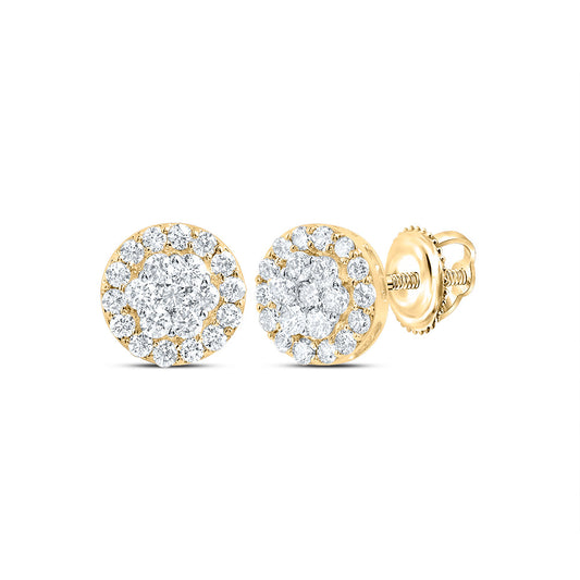 10kt Yellow Gold 1 Cttw Diamond Round Flower Stud Earring