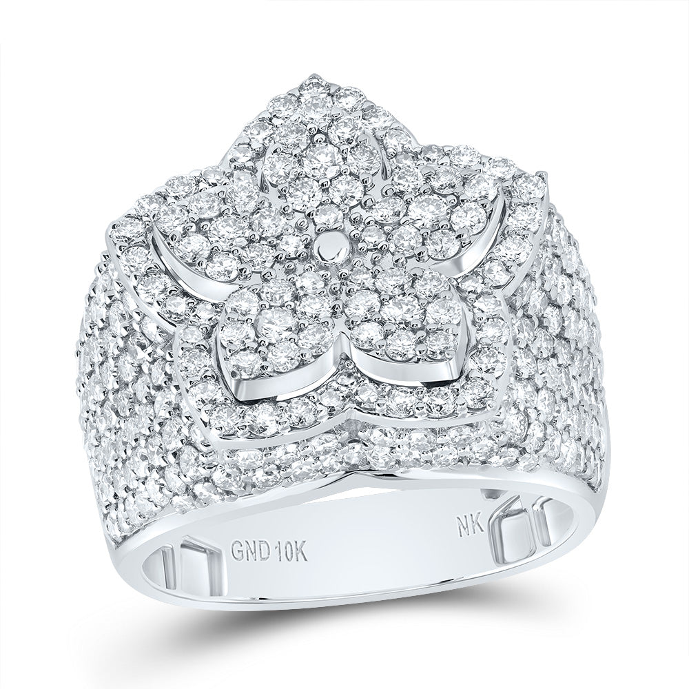 10K White Gold 3 Ctw Natural Diamond Flower Ring, Womens Size: 5-9