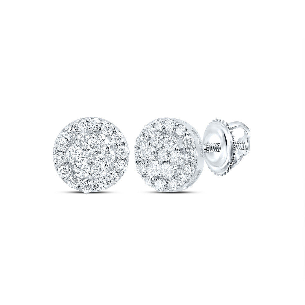 10kt White Gold 1 Cttw Diamond Round Flower Stud Earring