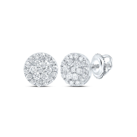 10kt White Gold 1 Cttw Diamond Round Flower Stud Earring