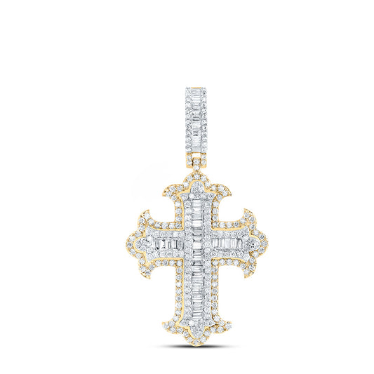 10k Yellow White Gold 1 3/4 Cttw Diamond Cross Mens Charm