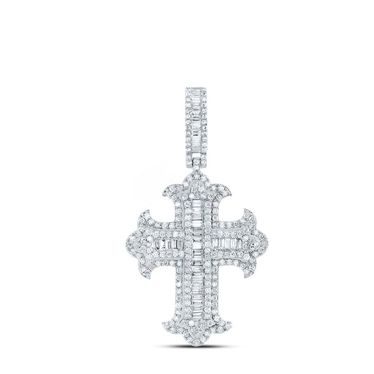 10kt White Gold 1 3/4 Cttw Diamond Cross Mens Charm