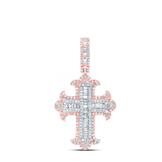 10k Rose White Gold 1 3/4 Cttw Diamond Cross Mens Charm
