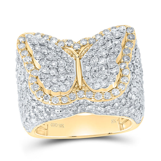 10kt Yellow Gold 3 1/2 Cttw Natural Diamond Fashion Wedding Engagement Anniversary Butterfly Ring, Women Size: 5-9