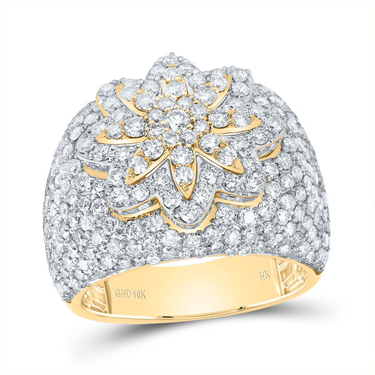 10kt Yellow Gold 3 1/4 Cttw Natural Diamond Fashion 8 Petal Wedding Engagement Anniversary Flower Ring, Women Size: 5-9