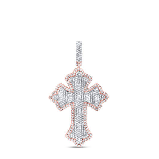 10k Rose White Gold 1 Cttw Diamond Cross Mens Charm