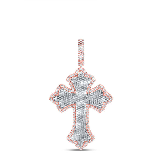 10k Rose White Gold 2 Cttw Diamond Cross Mens Charm