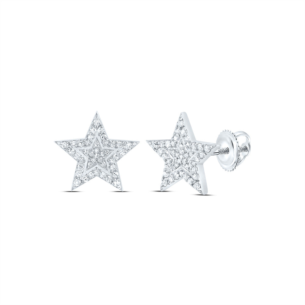 10kt White Gold 1/3 Cttw Diamond Star Mens Stud Earring