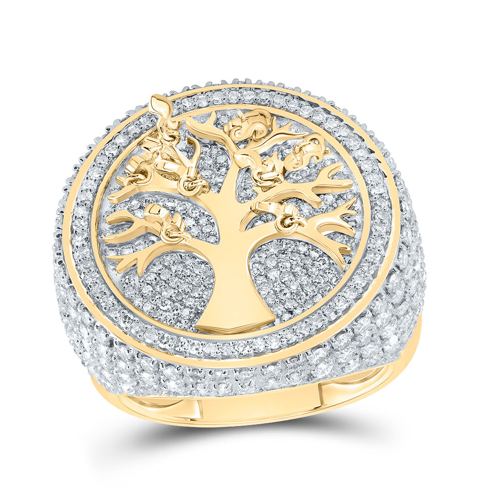 10kt Yellow Gold 2 1/2 Cttw Diamond Money-tree Round Men's Ring, Men Size: 8-12