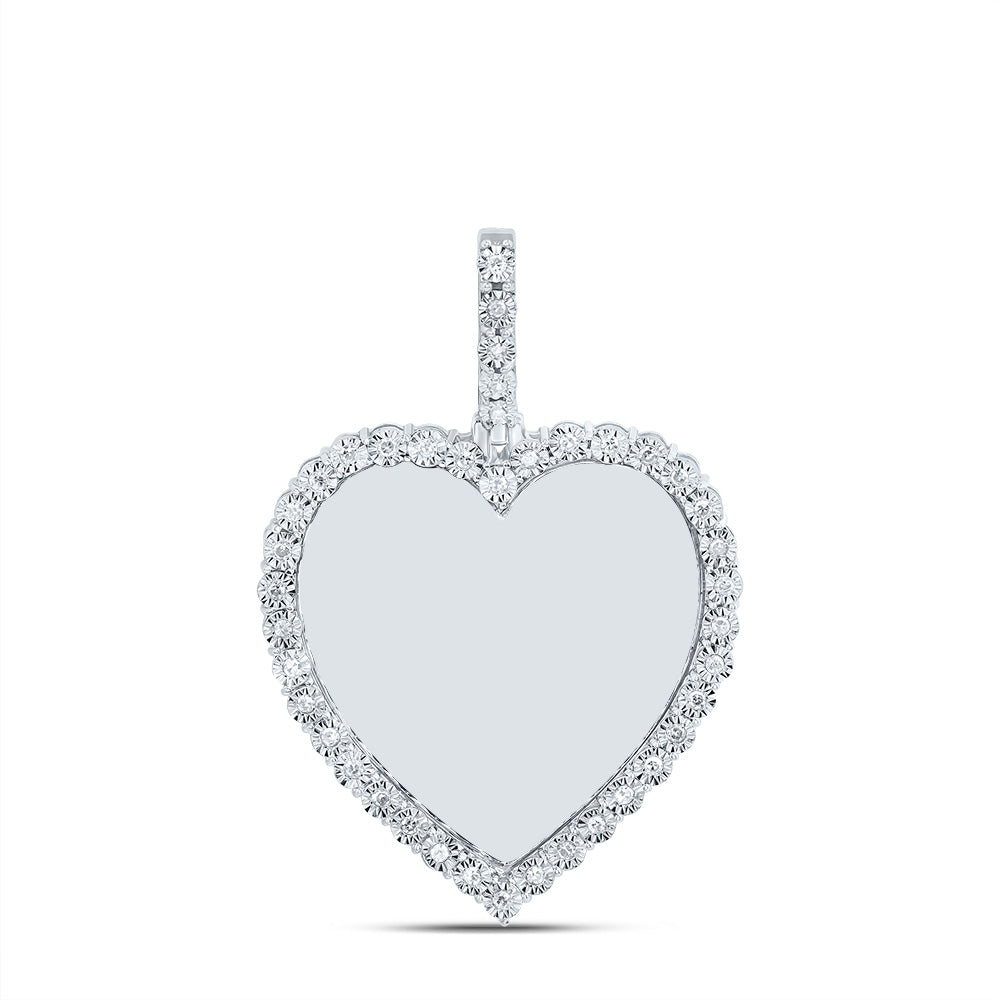10kt White Gold 1/5 Cttw Natural Diamond Fanuk Memory Heart Mens Charm