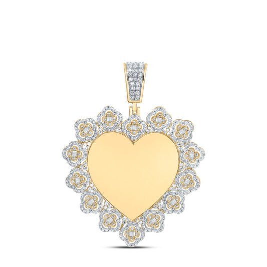 10kt Yellow Gold 1 1/2 Cttw Natural Diamond Fanuk Memory Heart Clover Mens Charm