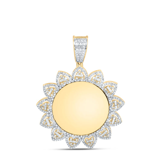 10kt Yellow Gold 1 3/8 Cttw Natural Diamond Fanuk Memory Heart Round Mens Charm