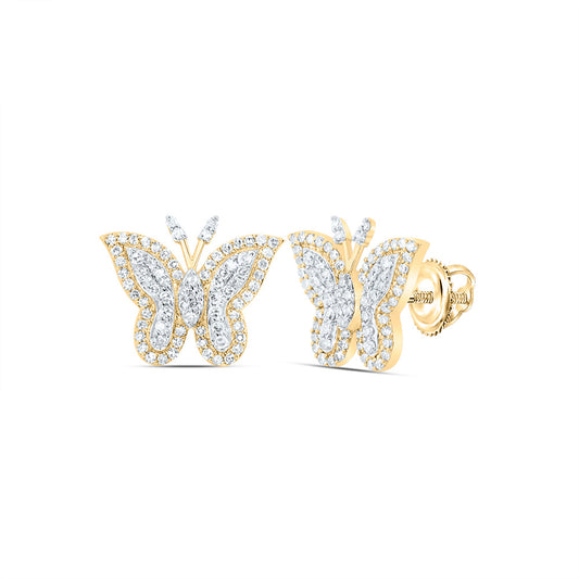 10kt Yellow Gold 1/2 Cttw Natural Diamond Fashion Butterfly Stud Earring