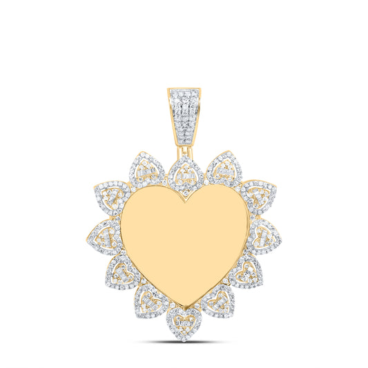 10kt Yellow Gold 1 1/3 Cttw Natural Diamond Fanuk Memory Heart Mens Charm