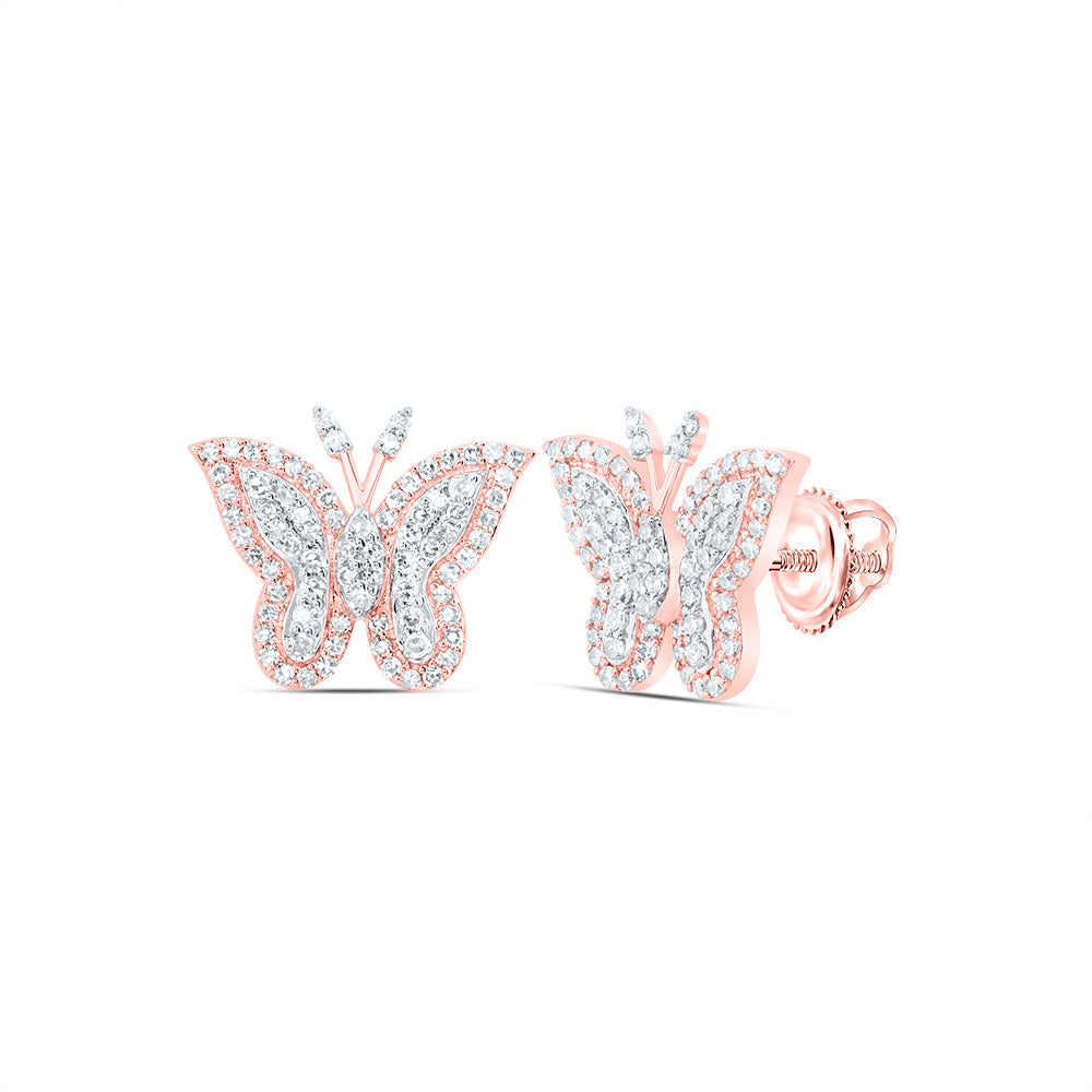 10kt Rose Gold 1/2 Cttw Natural Diamond Fashion Butterfly Stud Earring