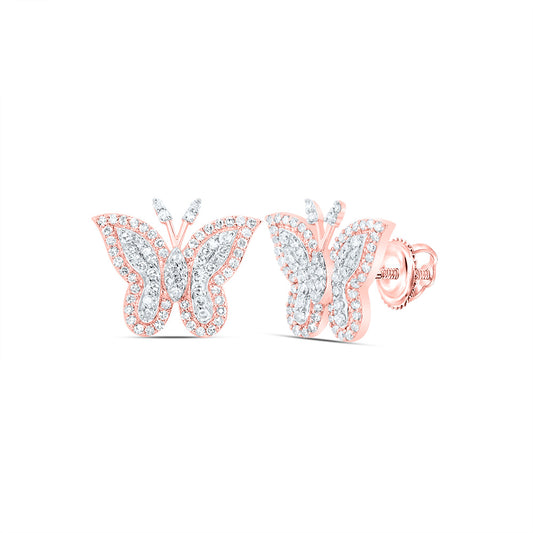 10kt Rose Gold 1/2 Cttw Natural Diamond Fashion Butterfly Stud Earring