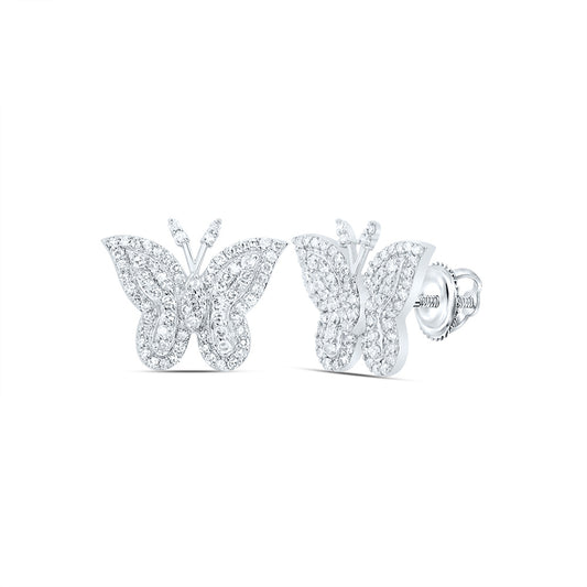 10kt White Gold 1/2 Cttw Natural Diamond Fashion Butterfly Stud Earring