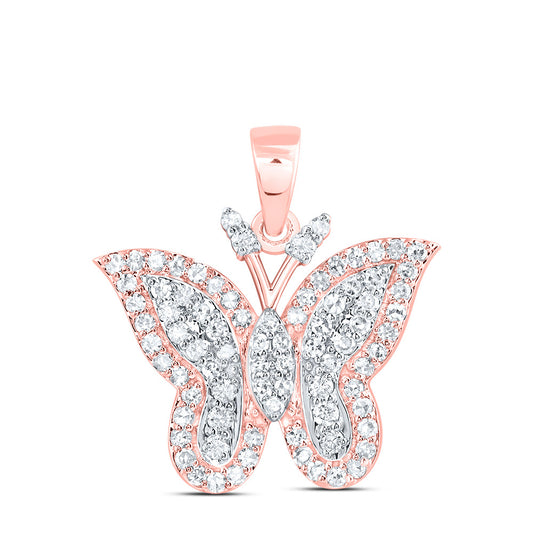 10kt Rose Gold 1/2 Cttw Natural Diamond Fashion Butterfly Pendant