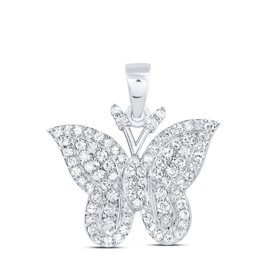 10kt White Gold 1/2 Cttw Natural Diamond Fashion Butterfly Pendant