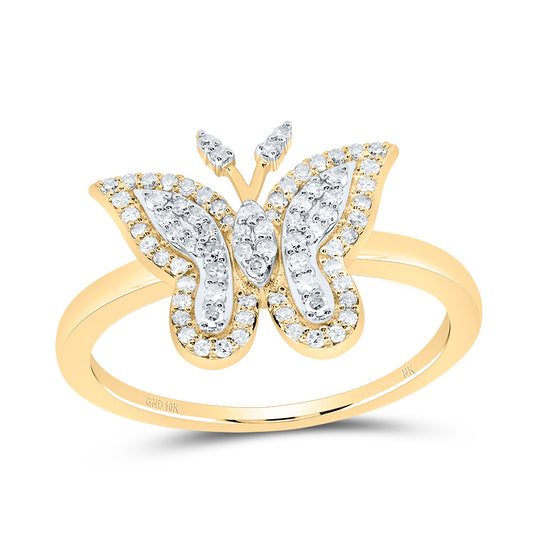 10kt Yellow Gold 1/4 Cttw Natural Diamond Fashion Wedding Engagement Anniversary Butterfly Ring, Women Size: 5-9