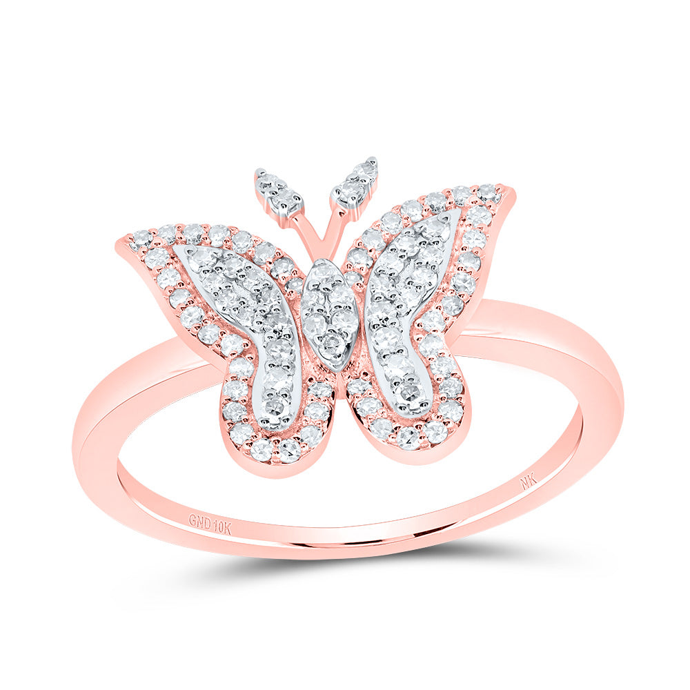10kt Rose Gold 1/4 Cttw Natural Diamond Fashion Wedding Engagement Anniversary Butterfly Ring, Women Size: 5-9