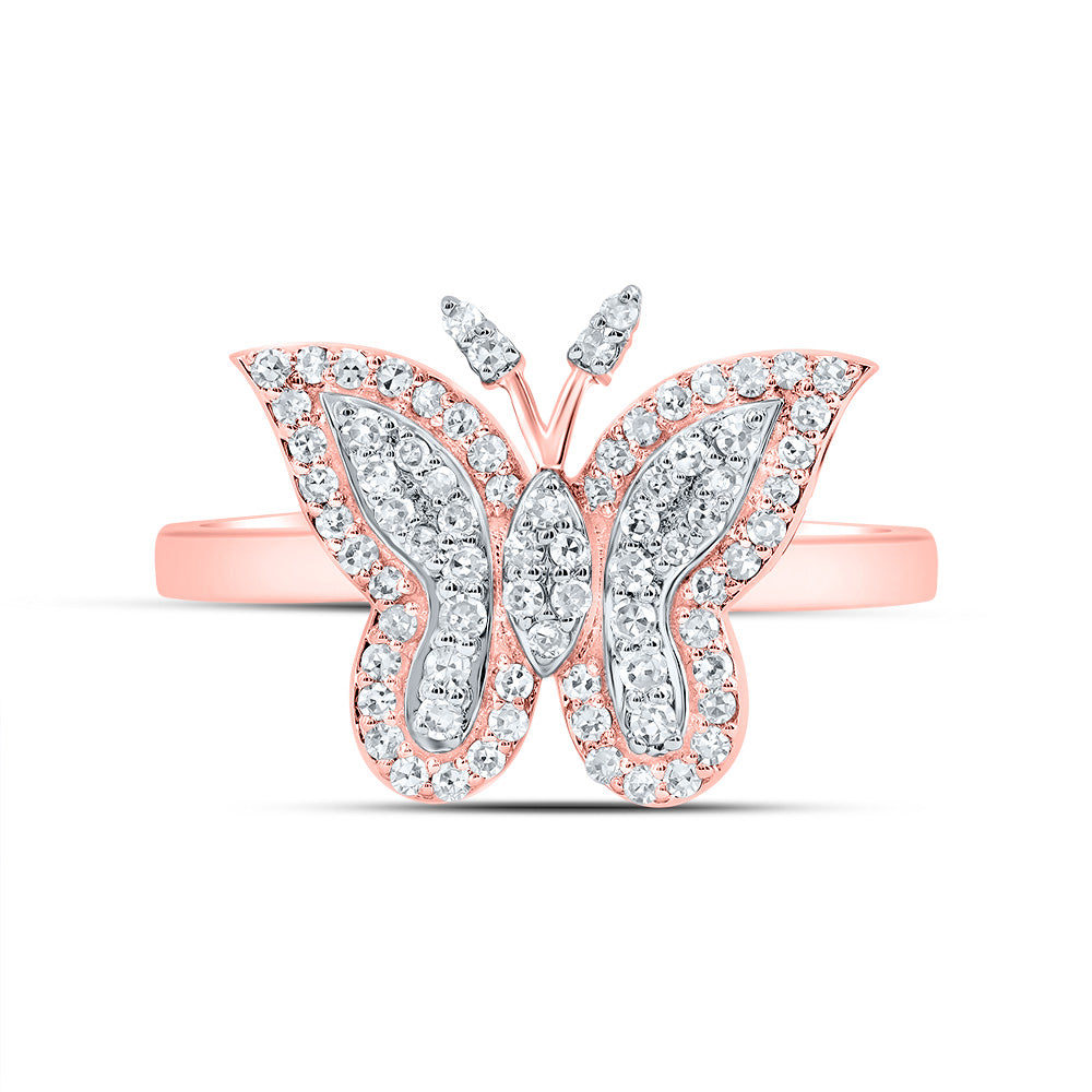 10kt Rose Gold 1/4 Cttw Natural Diamond Fashion Wedding Engagement Anniversary Butterfly Ring, Women Size: 5-9