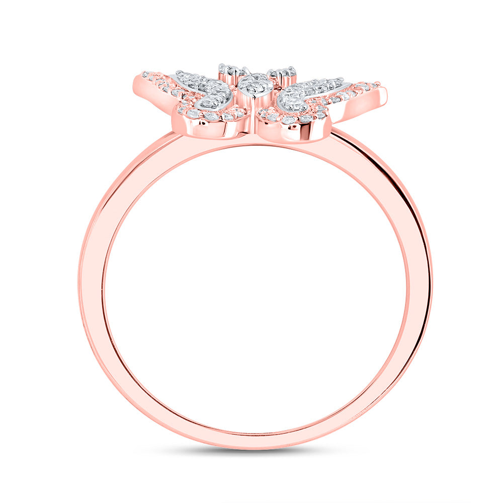 10kt Rose Gold 1/4 Cttw Natural Diamond Fashion Wedding Engagement Anniversary Butterfly Ring, Women Size: 5-9