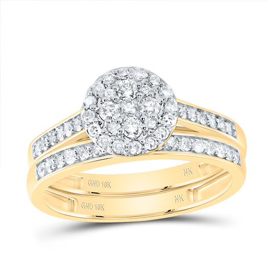 10kt Yellow Gold His & Hers 1 Cttw Diamond Round Bridal Wedding Ring Band Set, Women Size: 5-9, Men Size: 8-12