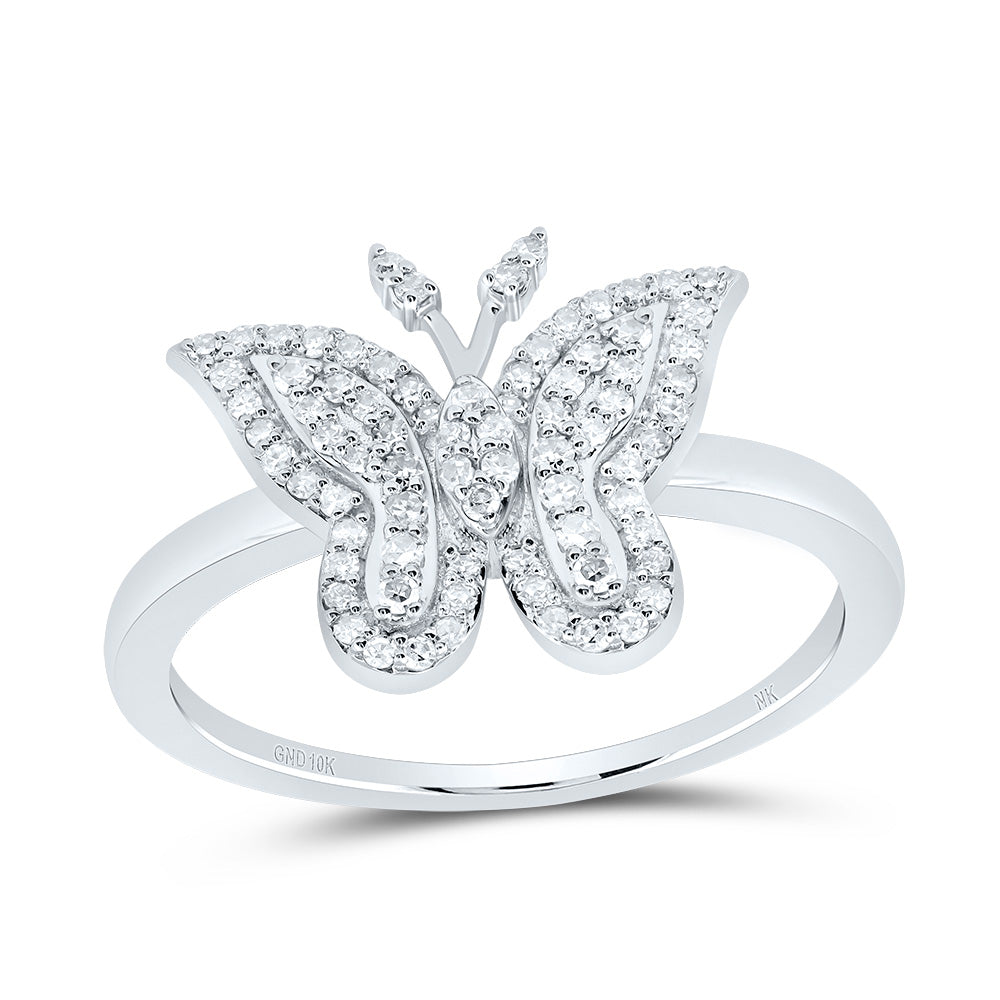 10kt White Gold 1/4 Cttw Natural Diamond Fashion Wedding Engagement Anniversary Butterfly Ring, Women Size: 5-9