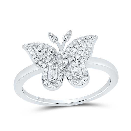 10kt White Gold 1/4 Cttw Natural Diamond Fashion Wedding Engagement Anniversary Butterfly Ring, Women Size: 5-9