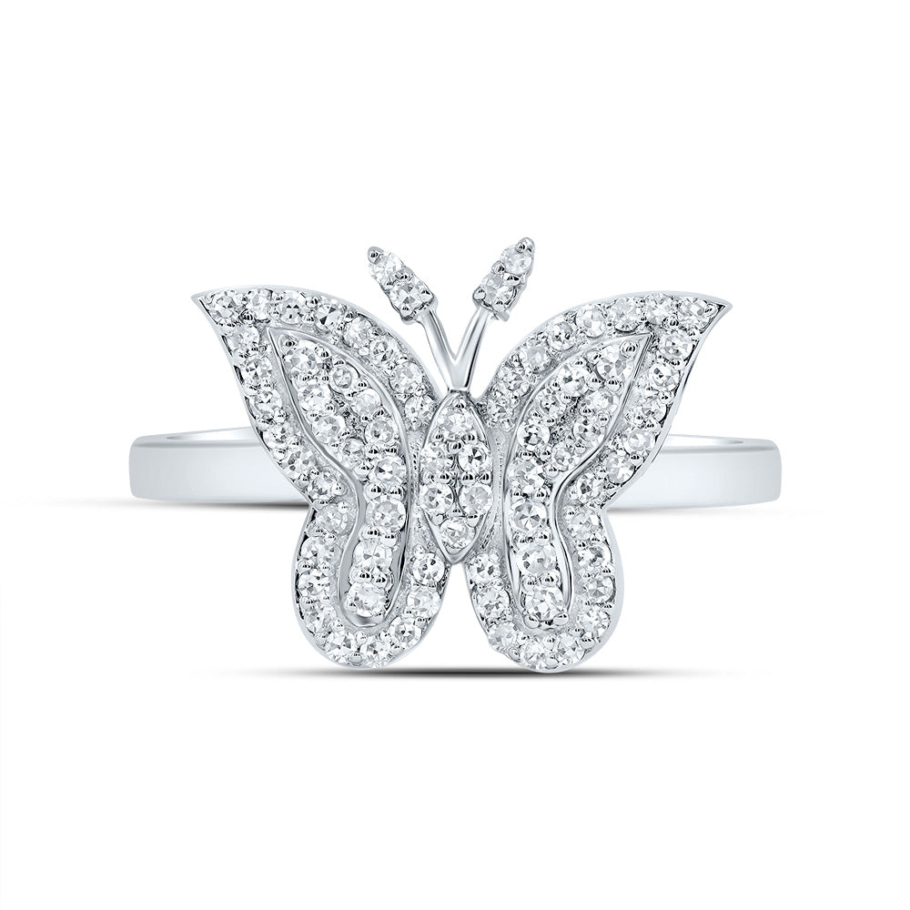 10kt White Gold 1/4 Cttw Natural Diamond Fashion Wedding Engagement Anniversary Butterfly Ring, Women Size: 5-9