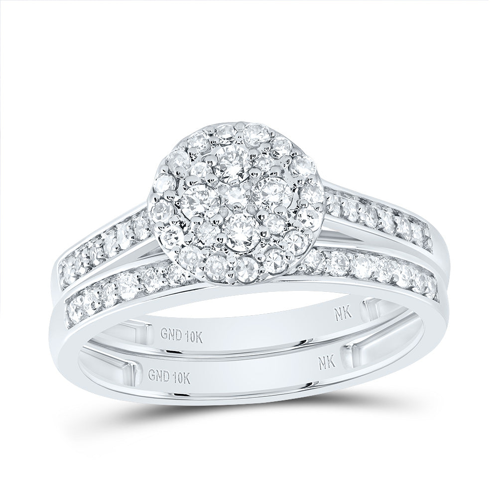 10kt White Gold His & Hers 1 Cttw Diamond Round Bridal Wedding Ring Band Set, Women Size: 5-9, Men Size: 8-12