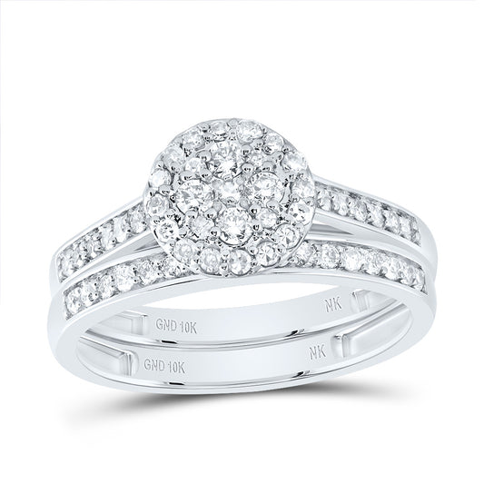 10kt White Gold His & Hers 1 Cttw Diamond Round Bridal Wedding Ring Band Set, Women Size: 5-9, Men Size: 8-12