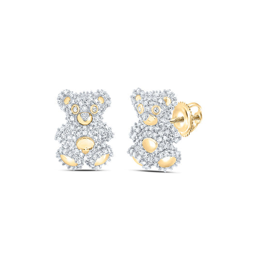 10kt Yellow Gold 3/4 Cttw Diamond Fashion Teddy Bear Stud Earring
