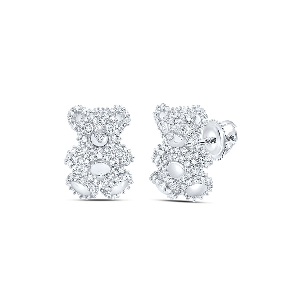 10kt White Gold 3/4 Cttw Diamond Fashion Teddy Bear Stud Earring