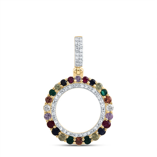 10kt Yellow Gold 1/5 Cttw Natural Diamond and 1/2 Cttw Round Natural Gem Multicolor Sapphire Round Pendant