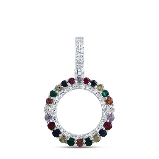 10kt White Gold 1/5 Cttw Natural Diamond and 1/2 Cttw Round Natural Gem Multicolor Sapphire Round Pendant