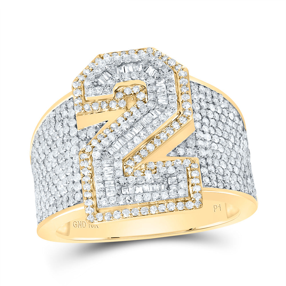 10k Yellow White Gold Diamond Number Men's Ring