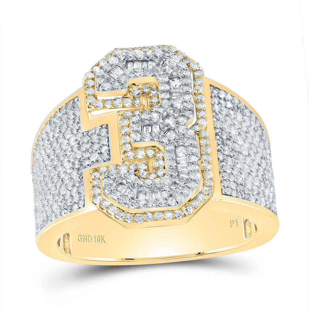 10k Yellow White Gold Diamond Number Men's Ring