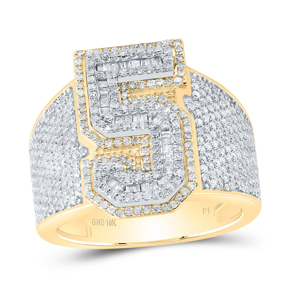 10k Yellow White Gold Diamond Number Men's Ring