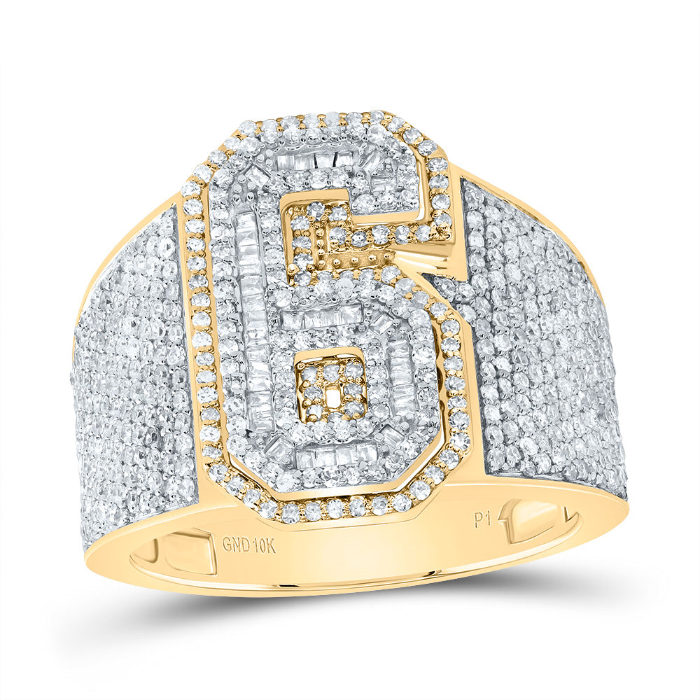 10k Yellow White Gold Diamond Number Men's Ring