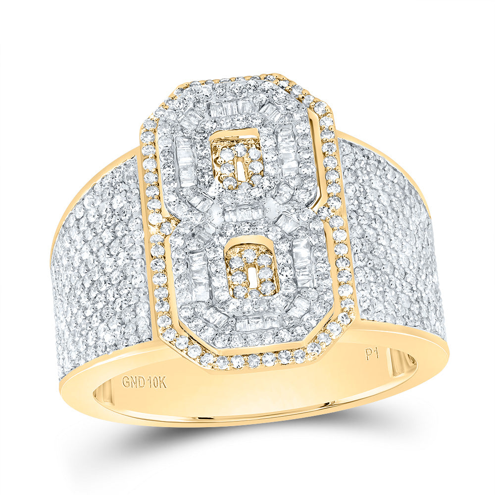 10k Yellow White Gold Diamond Number Men's Ring