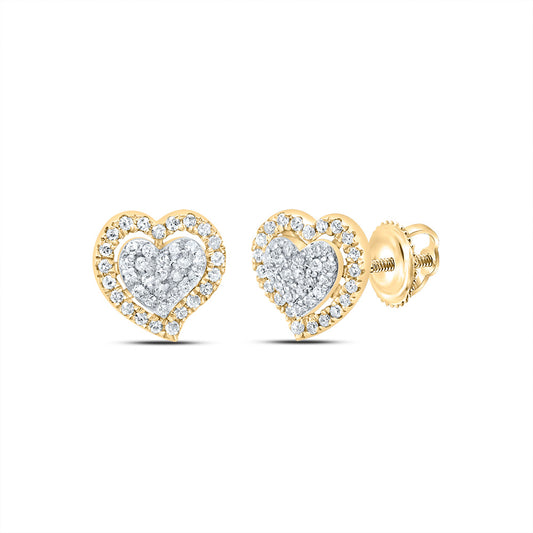 10kt Yellow Gold 1/5 Cttw Natural Diamond Heart Stud Earring