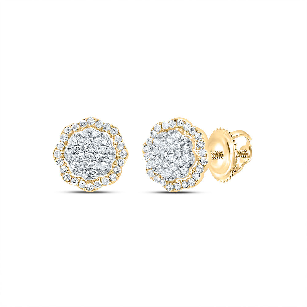 10kt Yellow Gold 1/4 Cttw Diamond Flower Stud Earring