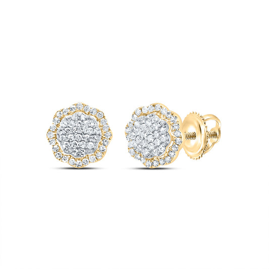 10kt Yellow Gold 1/4 Cttw Diamond Flower Stud Earring