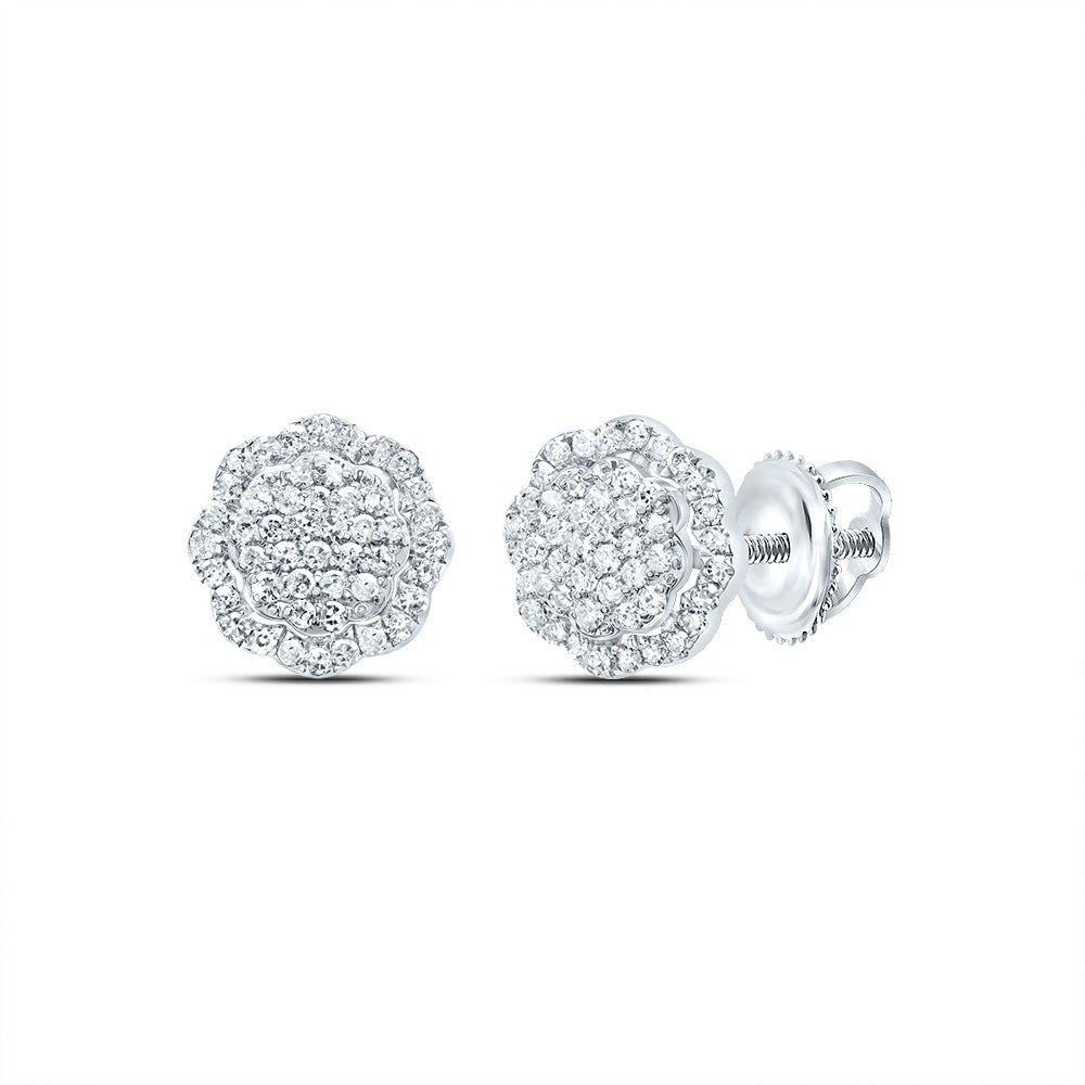 10kt White Gold 1/4 Cttw Diamond Flower Stud Earring