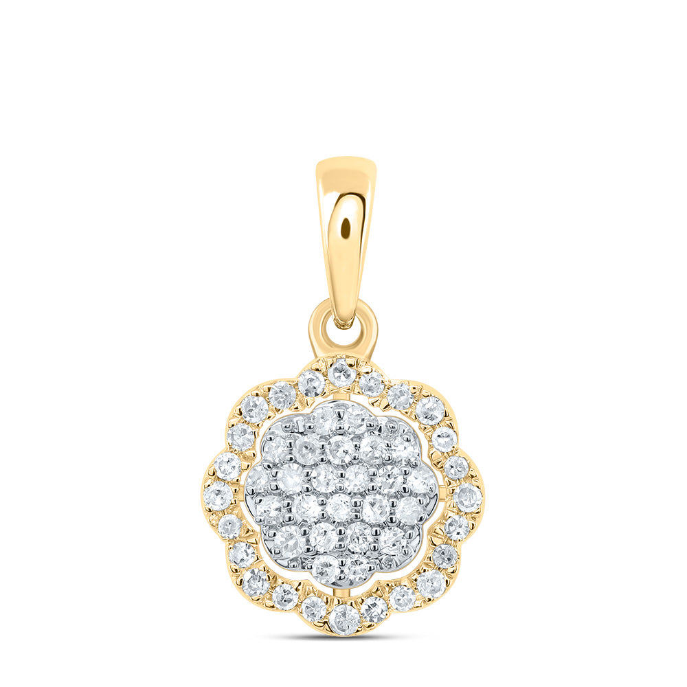 10kt Yellow Gold 1/6 Cttw Diamond Flower Pendant