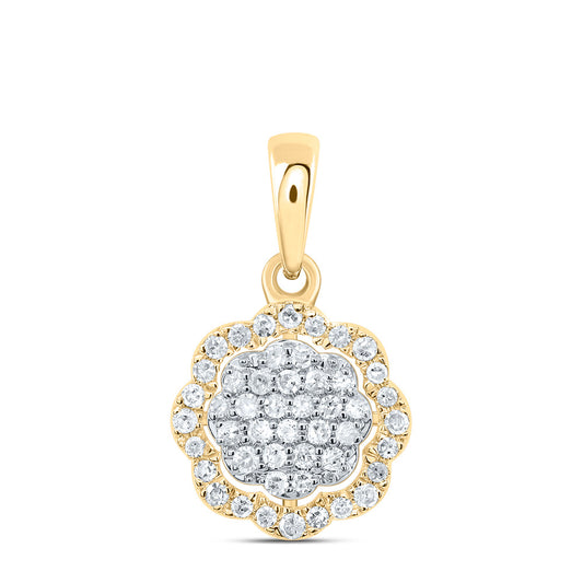 10kt Yellow Gold 1/6 Cttw Diamond Flower Pendant